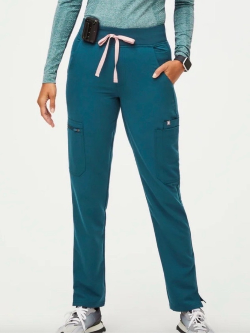 FIGS Womens Caribbean Blue Yola High-Rise Slim Scrub Pant